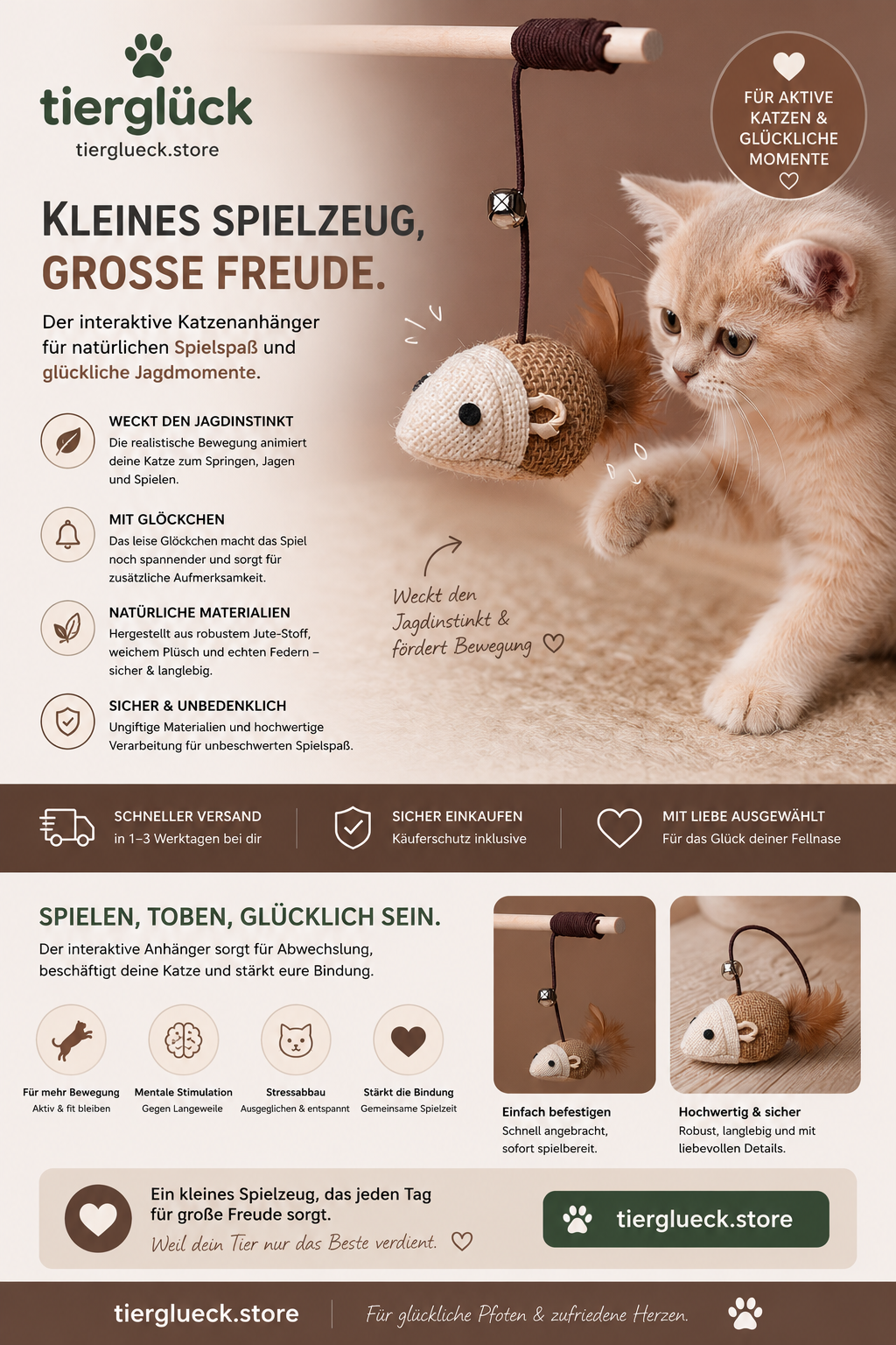 Katzenangel mit Feder-Vogel – Interaktives Katzenspielzeug