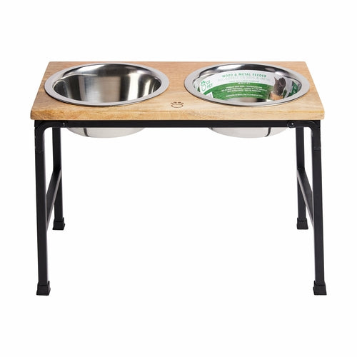 Holz- & Metall-Futterstation für Hunde und Katzen