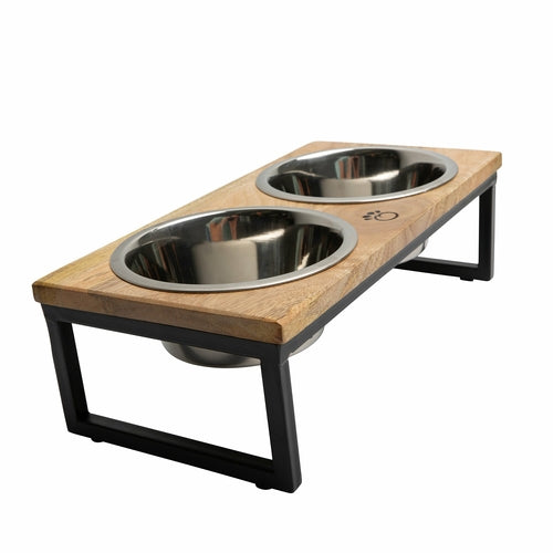 Holz- & Metall-Futterstation für Hunde und Katzen